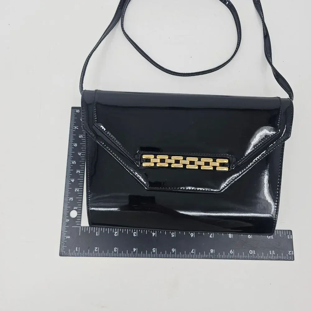1960s Mod Style Clutch Cocktail Glamour Black Patent Clutch Purse Evening Bag